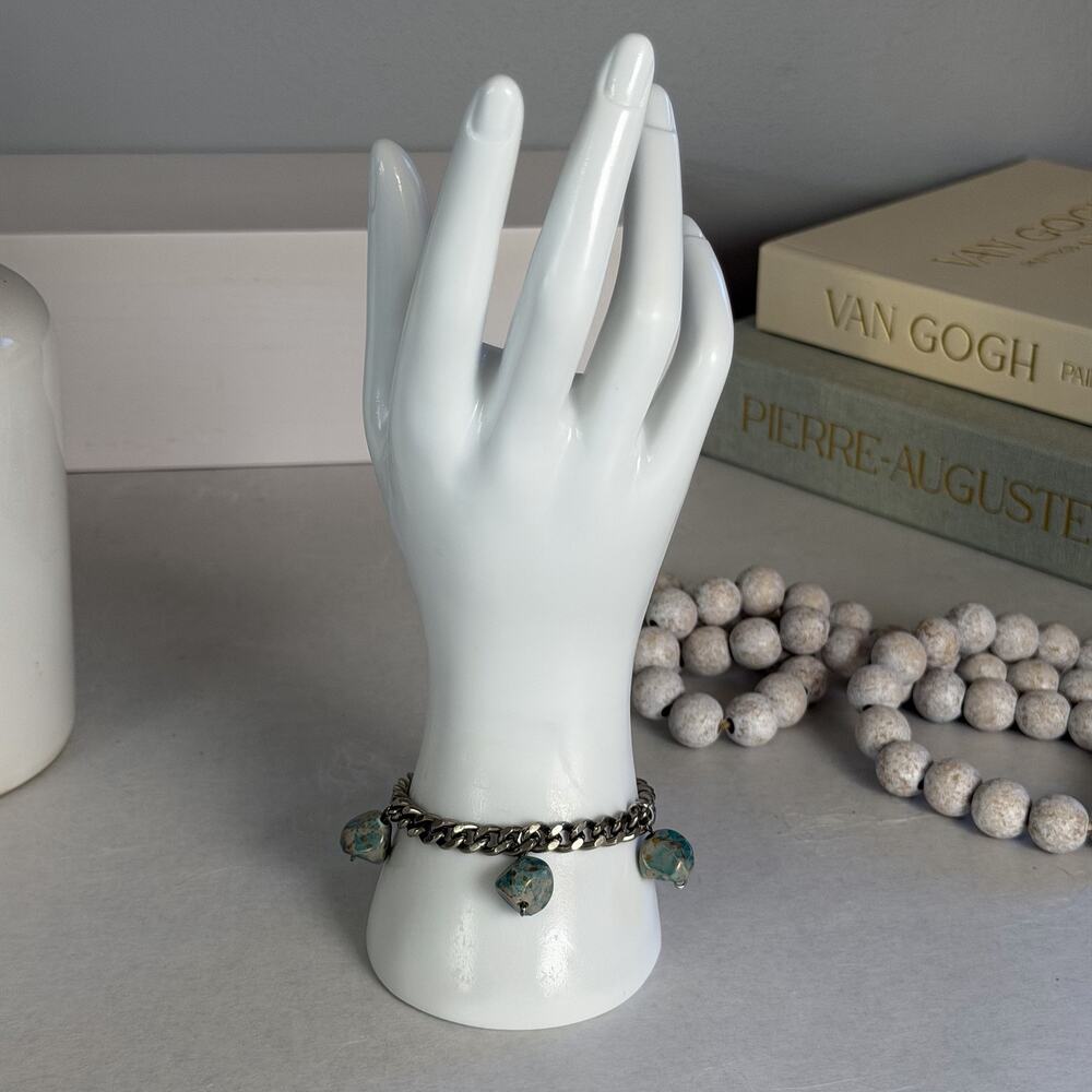 Shasta Daisy Designs Silver-Tone Curb Link & Green Jasper Nugget Charm Bracelet